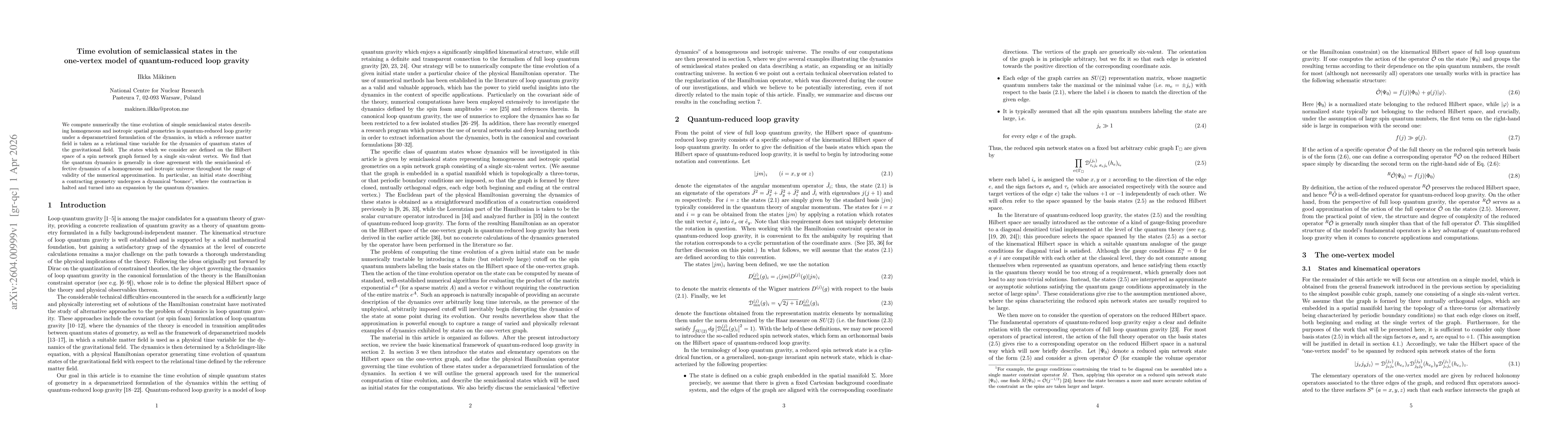 Thumbnail for Time evolution of semiclassical states in the one-vertex model of quantum-reduced loop gravity