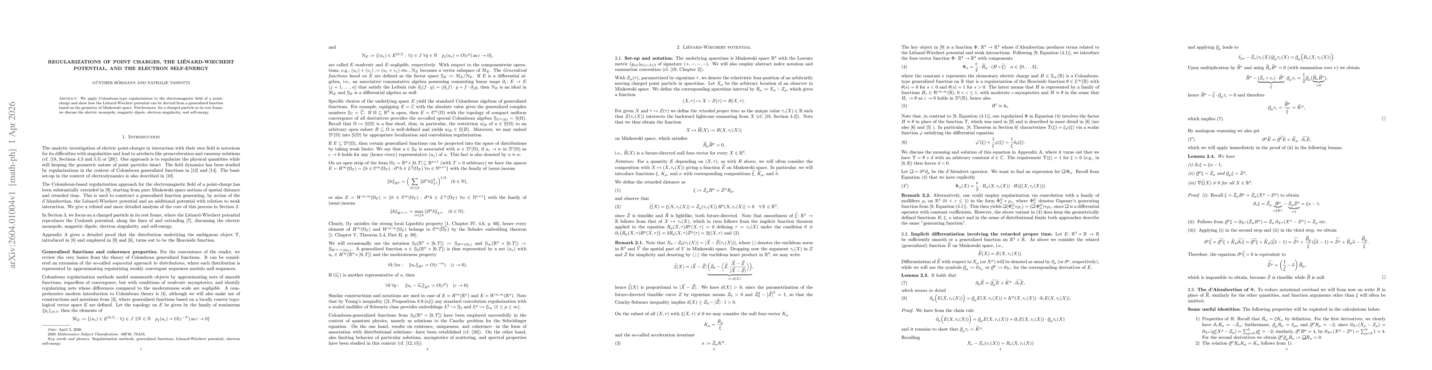 Thumbnail for Regularizations of point charges, the Liénard-Wiechert potential, and the electron self-energy