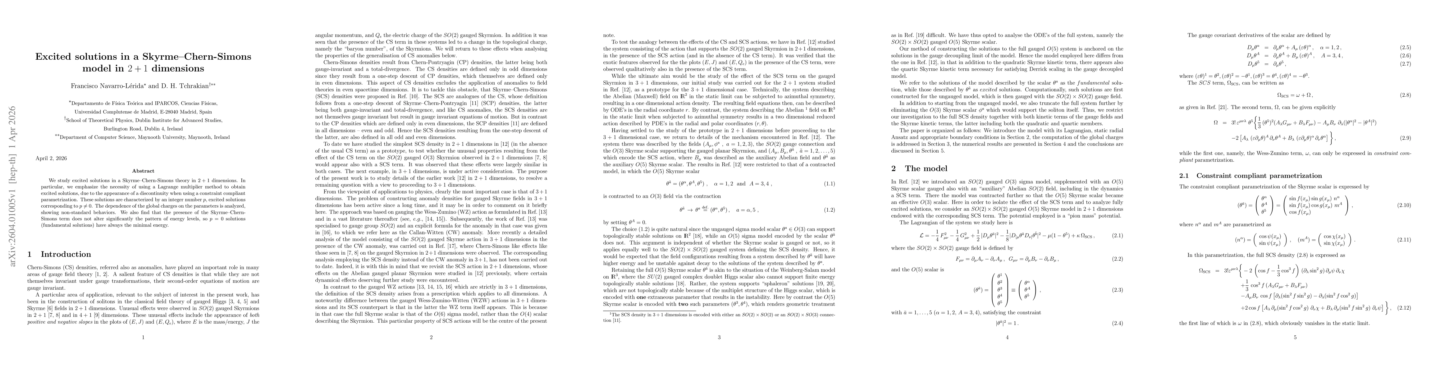 Thumbnail for Excited solutions in a Skyrme--Chern-Simons model in $2+1$ dimensions
