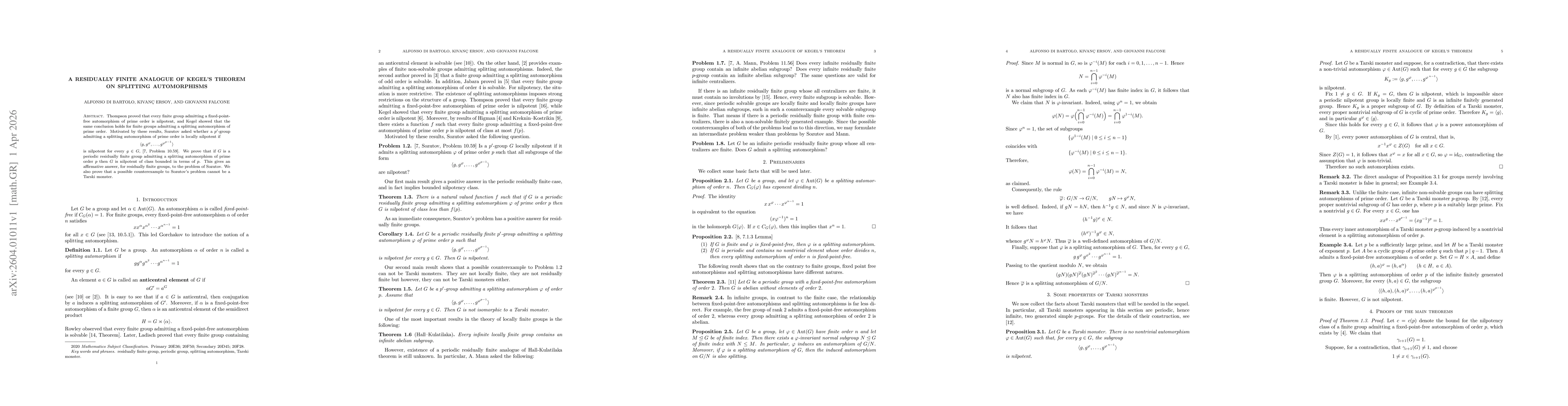 Thumbnail for A residually finite analogue of Kegel's theorem on splitting automorphisms
