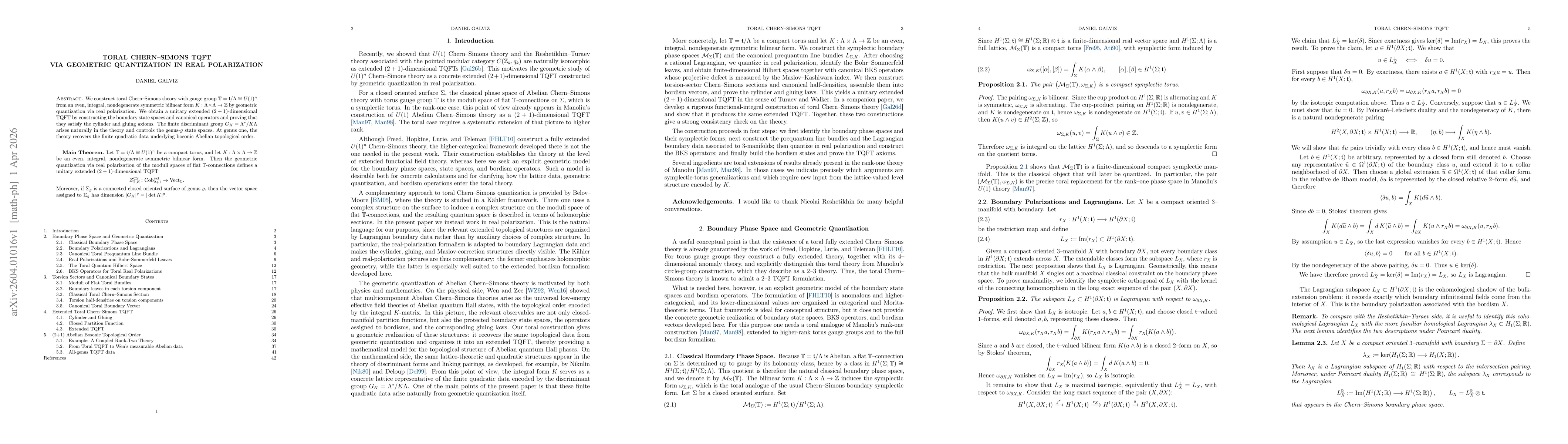 Thumbnail for Toral Chern-Simons TQFT via Geometric Quantization in Real Polarization