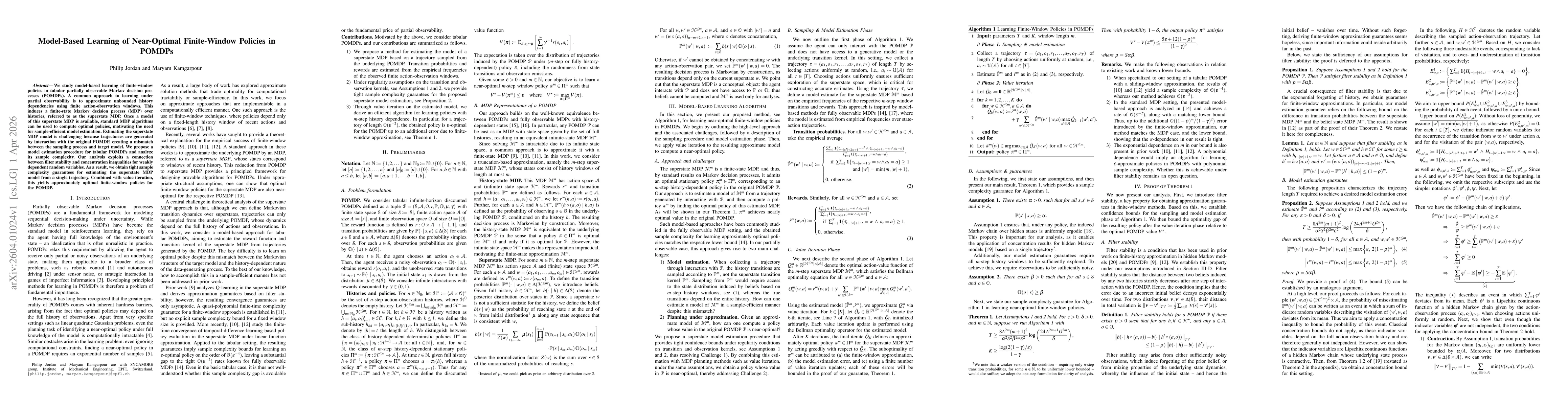 Thumbnail for Model-Based Learning of Near-Optimal Finite-Window Policies in POMDPs