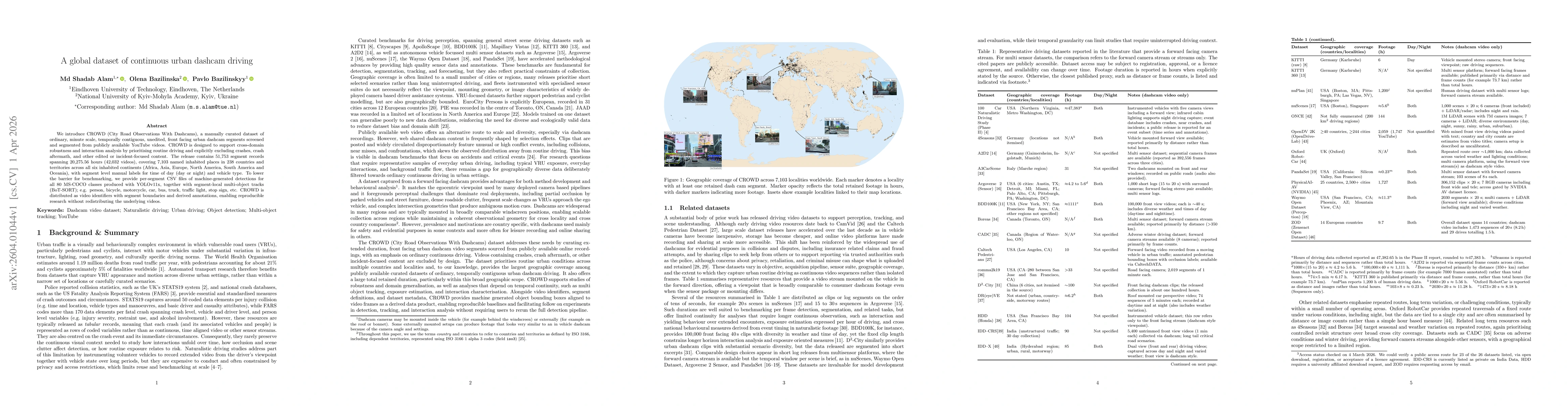 Thumbnail for A global dataset of continuous urban dashcam driving