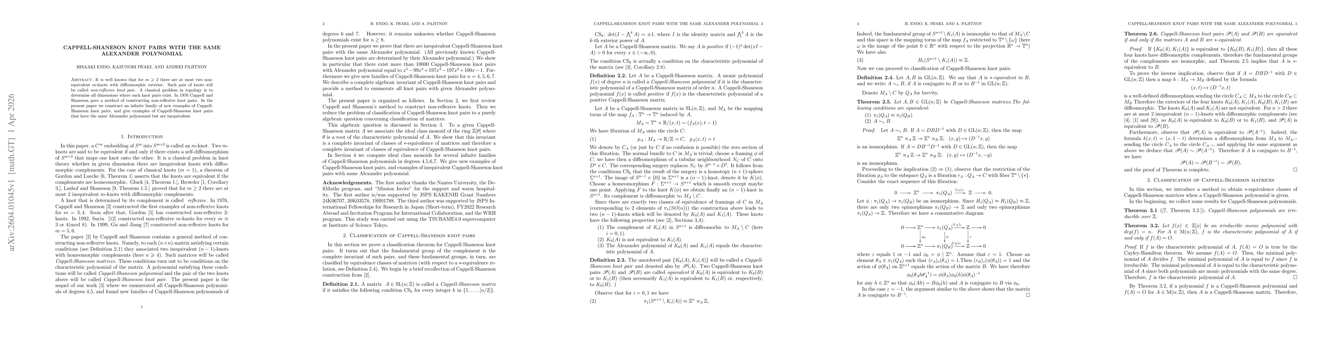 Thumbnail for Cappell-Shaneson knot pairs with the same Alexander polynomial
