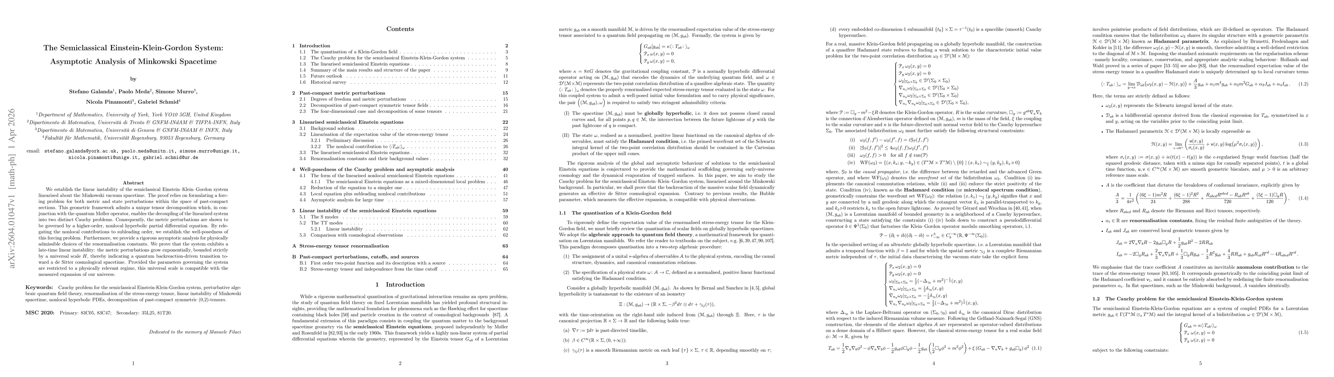 Thumbnail for The Semiclassical Einstein-Klein-Gordon System: Asymptotic Analysis of Minkowski Spacetime