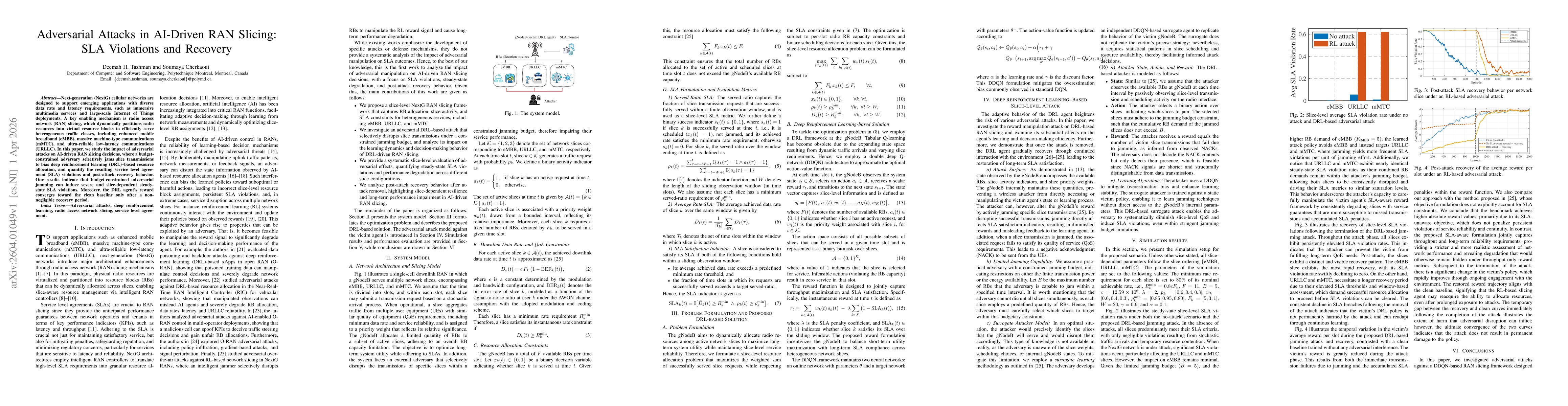 Thumbnail for Adversarial Attacks in AI-Driven RAN Slicing: SLA Violations and Recovery