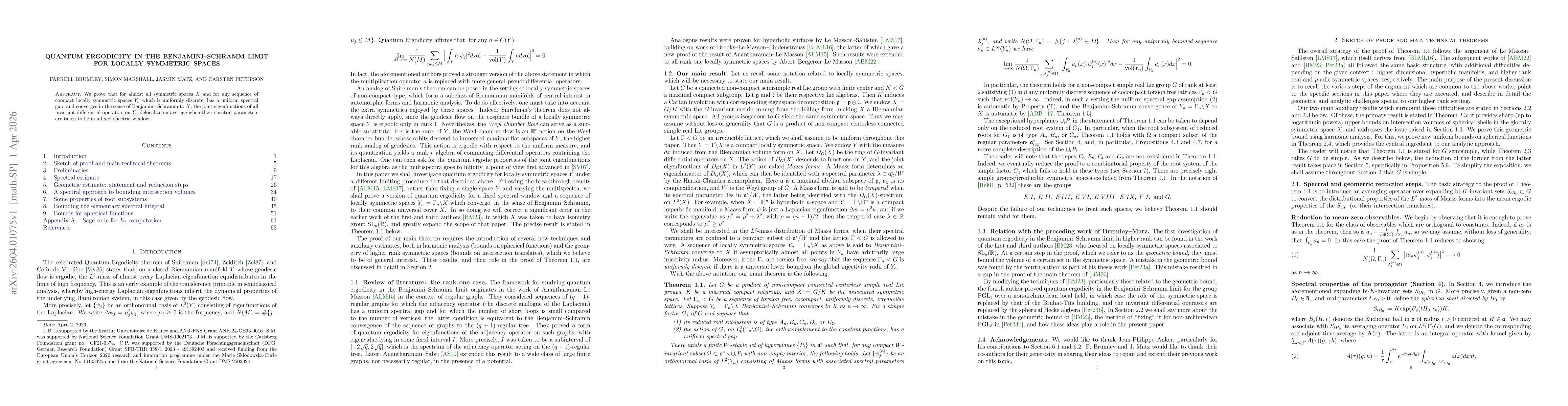 Thumbnail for Quantum ergodicity in the Benjamini--Schramm limit for locally symmetric spaces