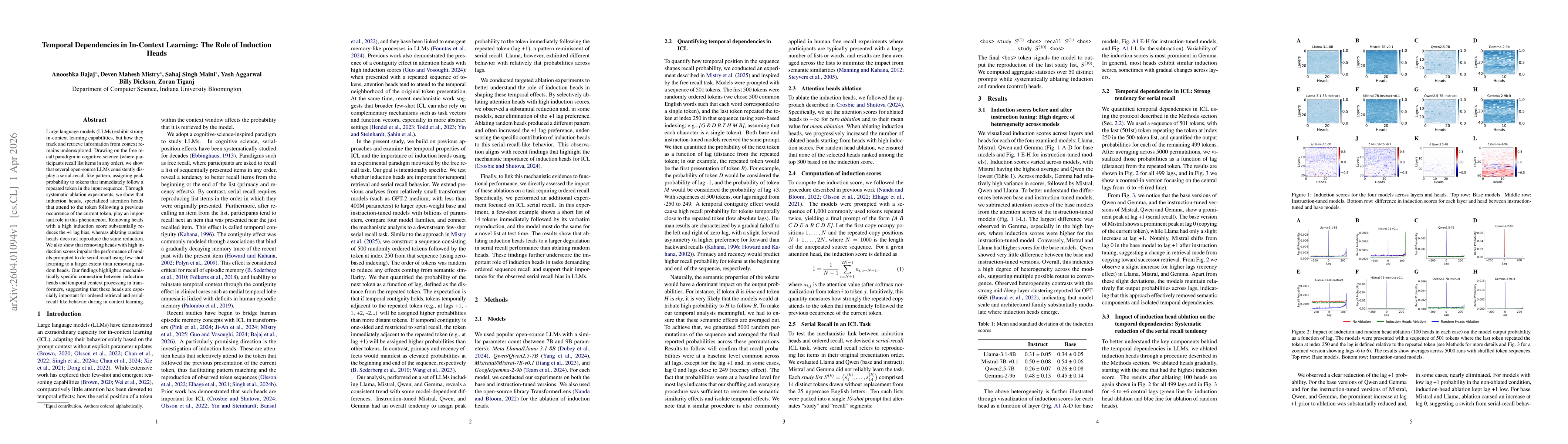 Thumbnail for Temporal Dependencies in In-Context Learning: The Role of Induction Heads