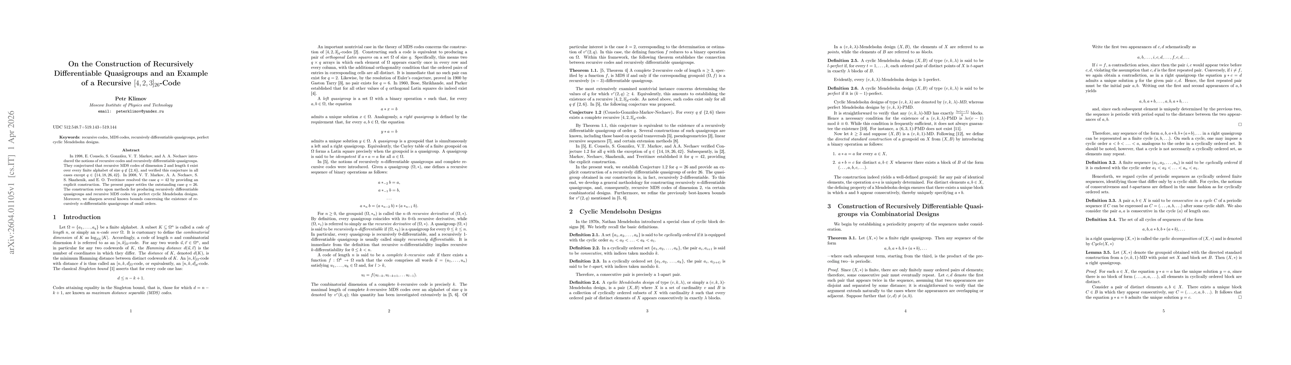 Thumbnail for On the Construction of Recursively Differentiable Quasigroups and an Example of a Recursive $[4,2,3]_{26}$-Code