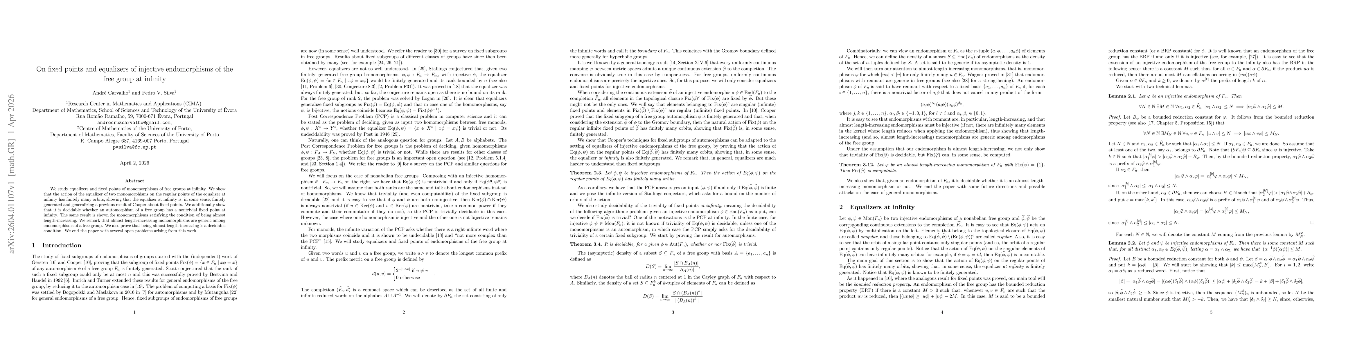 Thumbnail for On fixed points and equalizers of injective endomorphisms of the free group at infinity