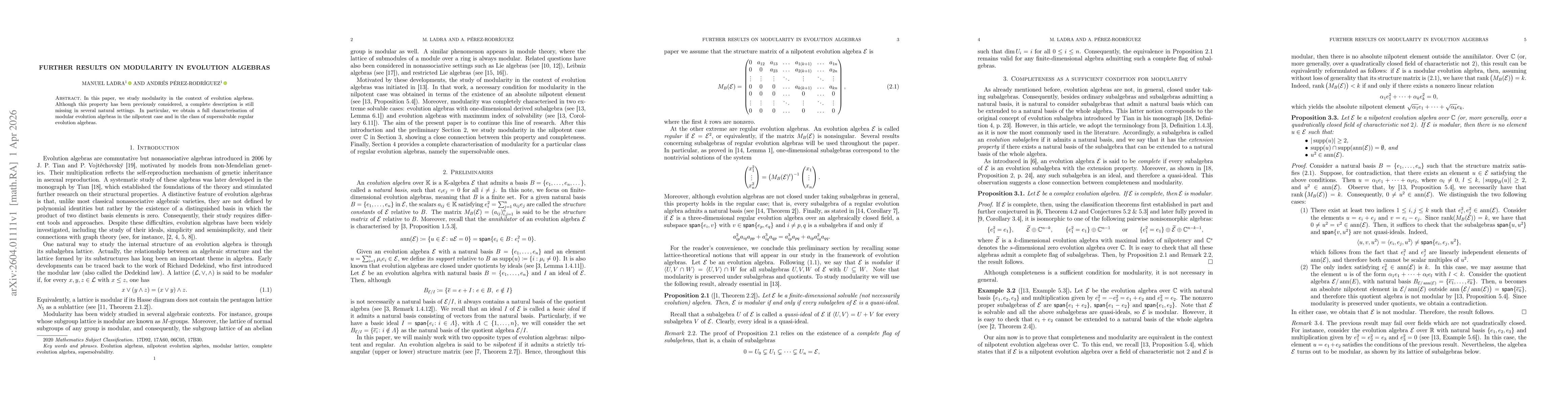 Thumbnail for Further results on modularity in evolution algebras