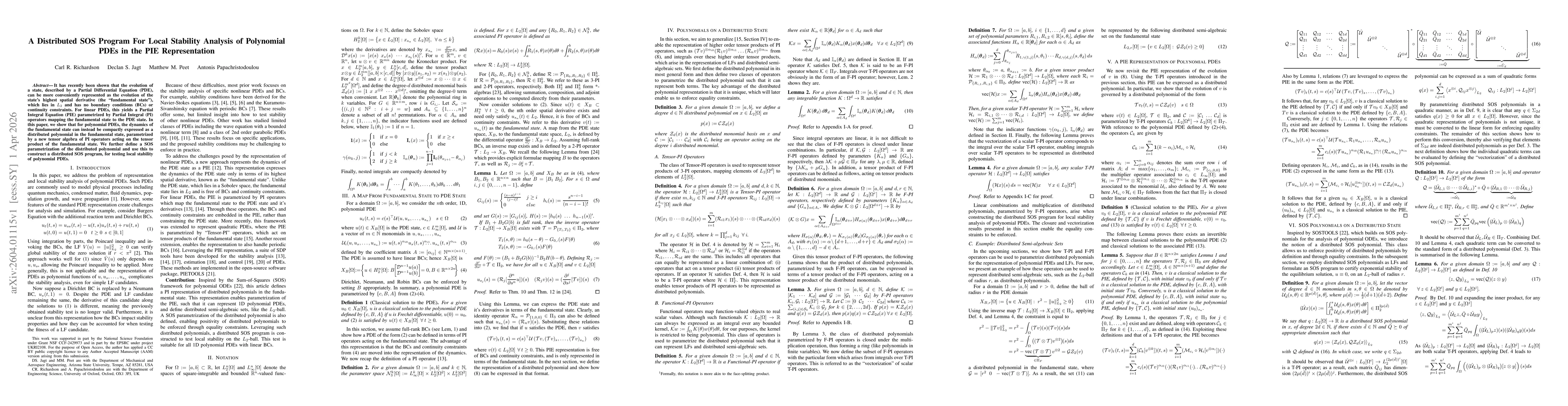 Thumbnail for A Distributed SOS Program For Local Stability Analysis of Polynomial PDEs in the PIE Representation