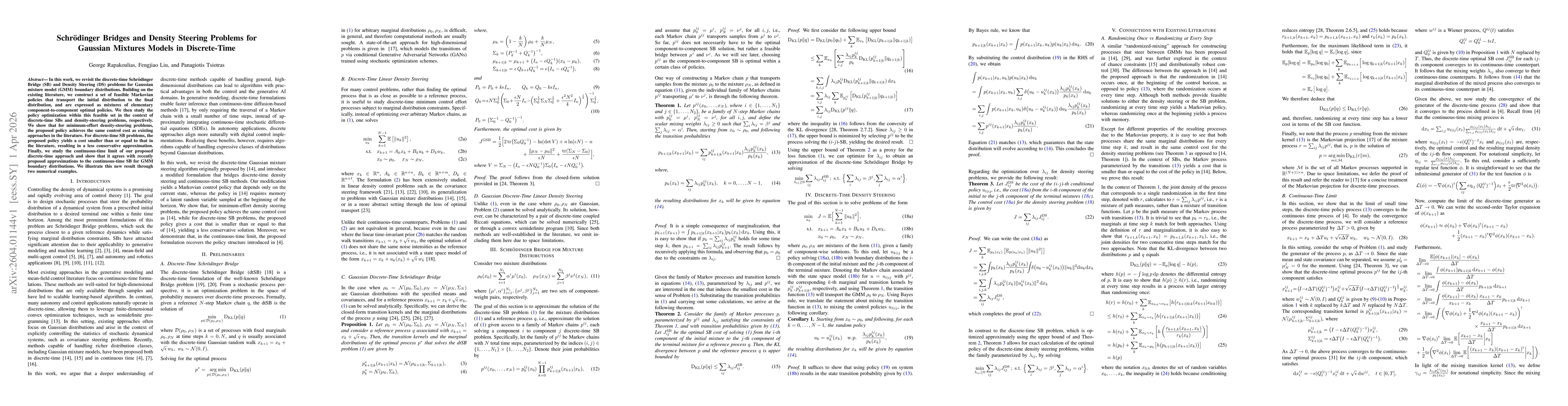 Thumbnail for Schrodinger Bridges and Density Steering Problems for Gaussian Mixtures Models in Discrete-Time