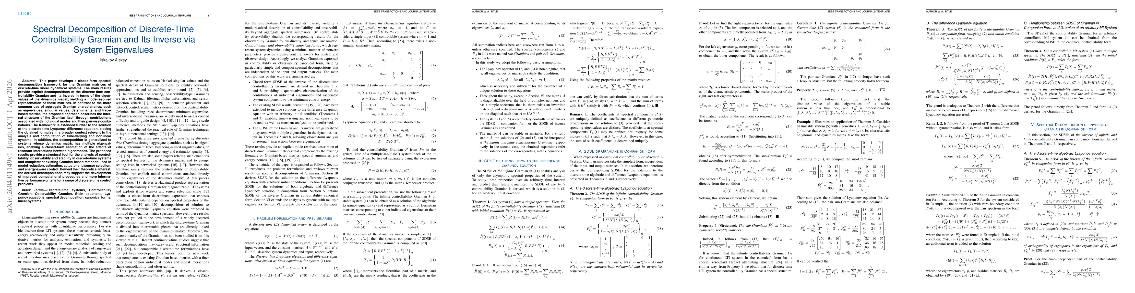 Thumbnail for Spectral Decomposition of Discrete-Time Controllability Gramian and Its Inverse via System Eigenvalues