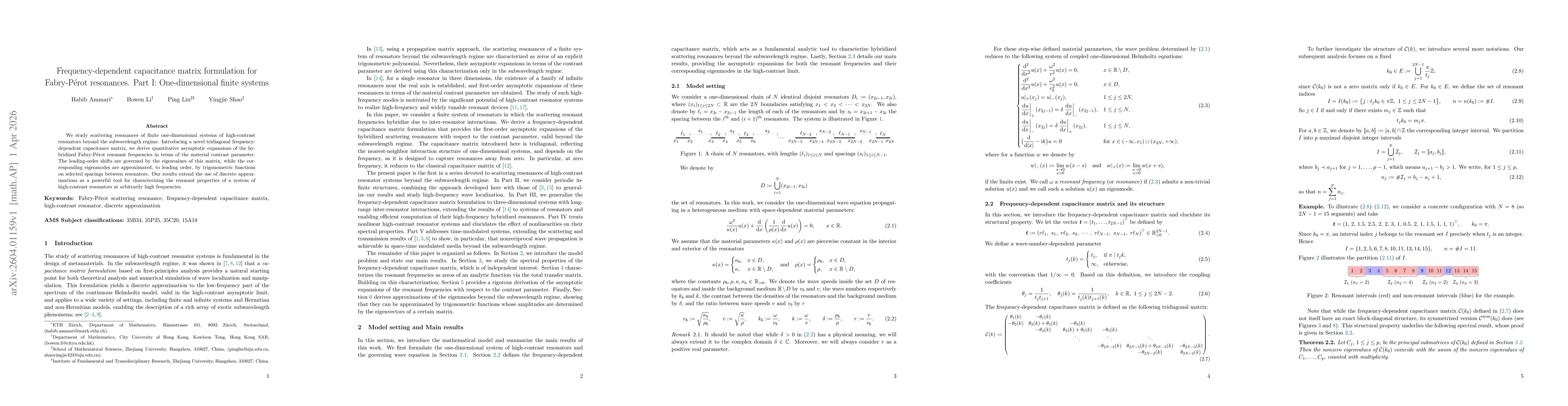 Thumbnail for Frequency-dependent capacitance matrix formulation for Fabry-Pérot resonances. Part I: One-dimensional finite systems