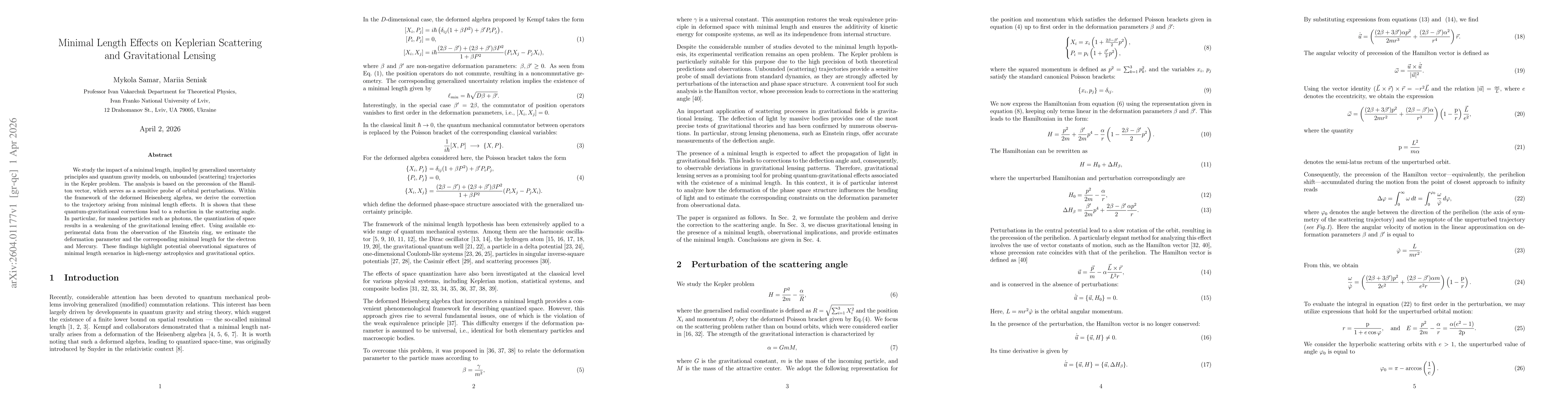 Thumbnail for Minimal Length Effects on Keplerian Scattering and Gravitational Lensing