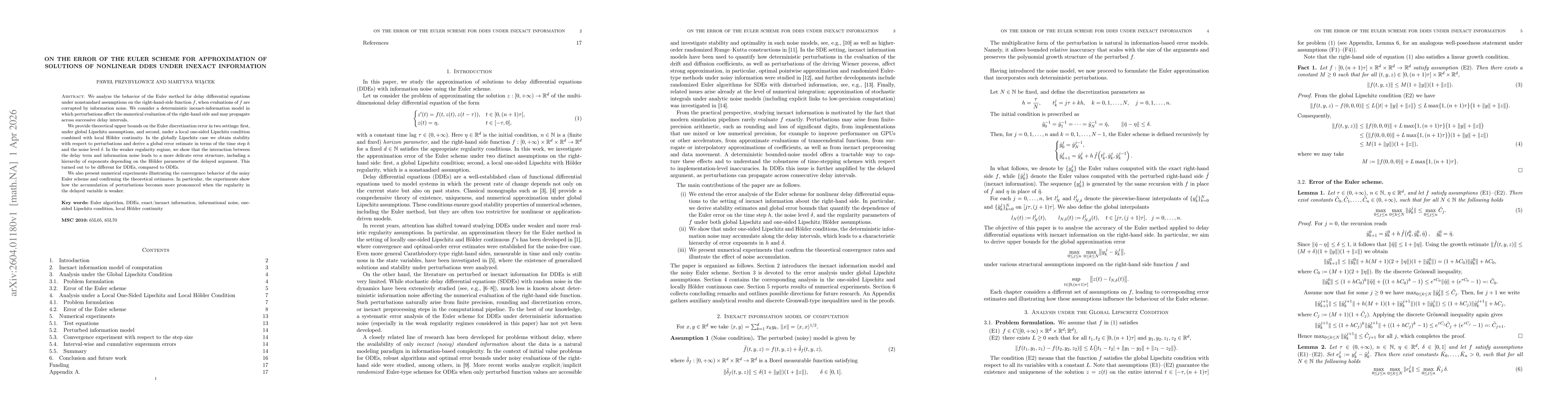 Thumbnail for On the error of the Euler scheme for approximation of solutions of nonlinear DDEs under inexact information