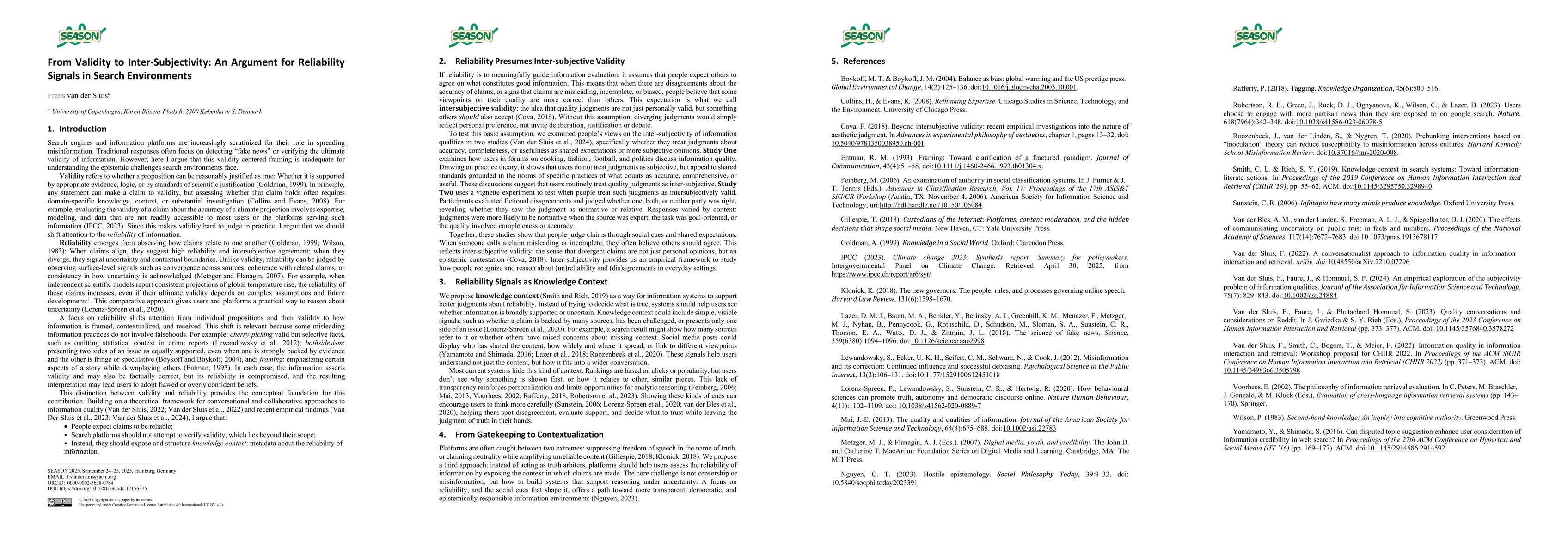 Thumbnail for From Validity to Inter-Subjectivity: An Argument for Reliability Signals in Search Environments