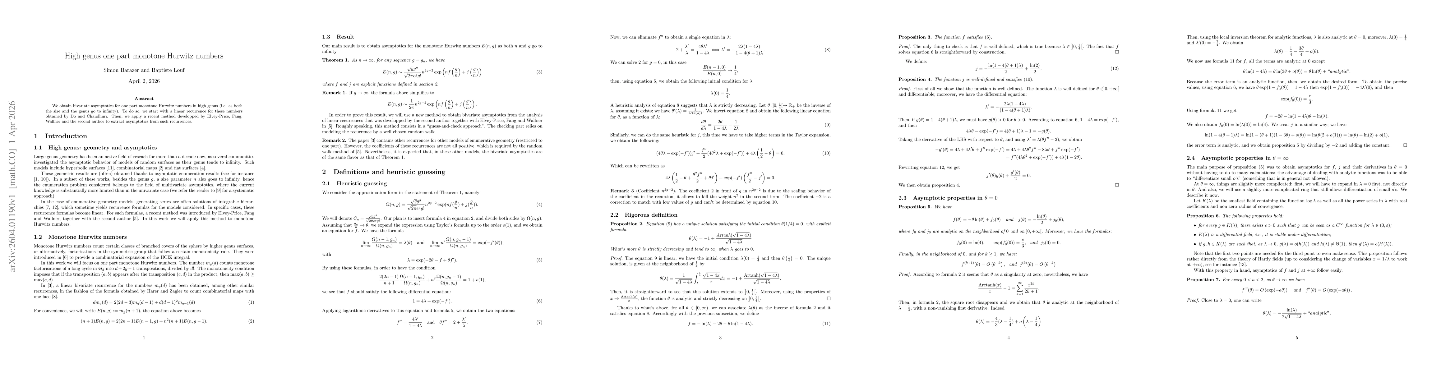 Thumbnail for High genus one part monotone Hurwitz numbers
