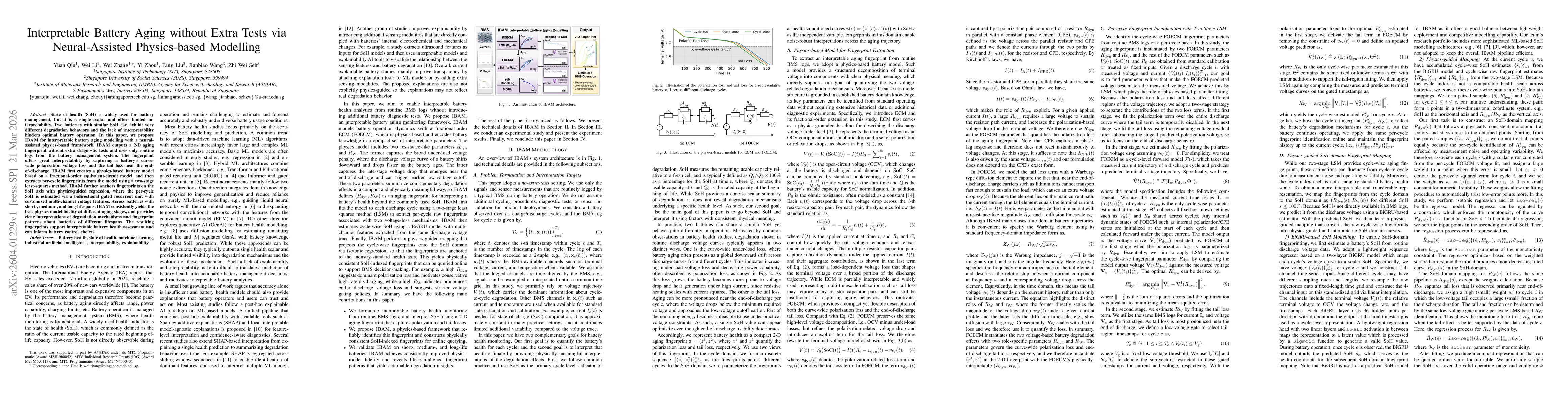 Thumbnail for Interpretable Battery Aging without Extra Tests via Neural-Assisted Physics-based Modelling