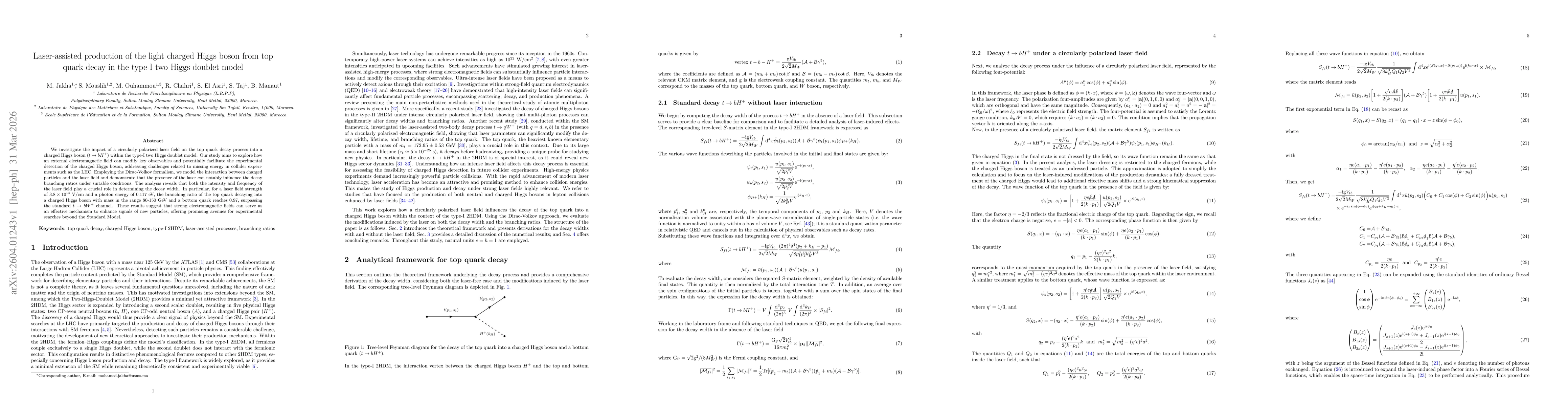 Thumbnail for Laser-assisted production of the light charged Higgs boson from top quark decay in the type-I two Higgs doublet model