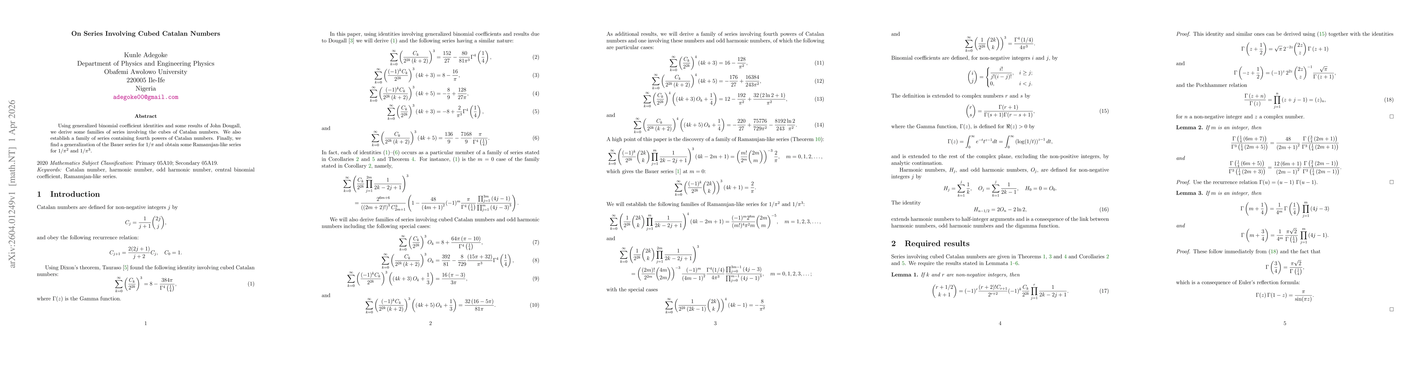 Thumbnail for On Series Involving Cubed Catalan Numbers