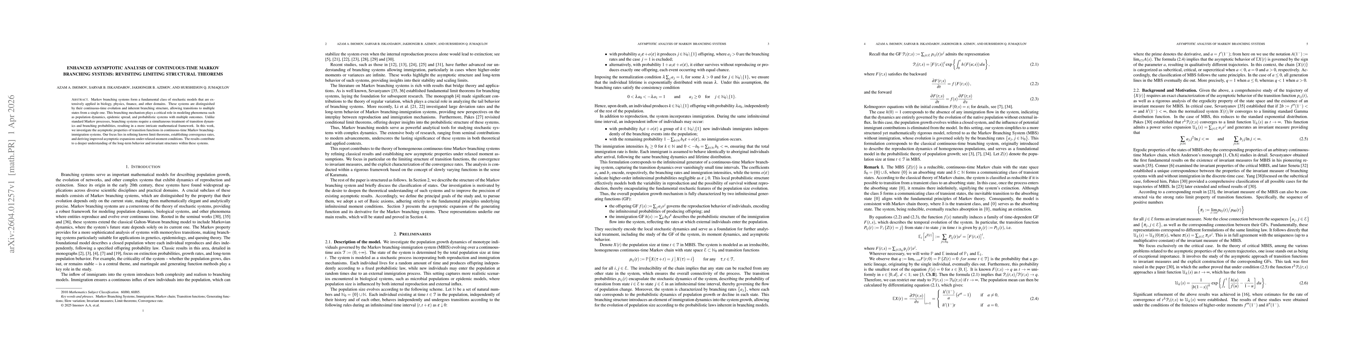 Thumbnail for Enhanced Asymptotic Analysis of Continuous-Time Markov Branching Systems: Revisiting Limiting Structural Theorems