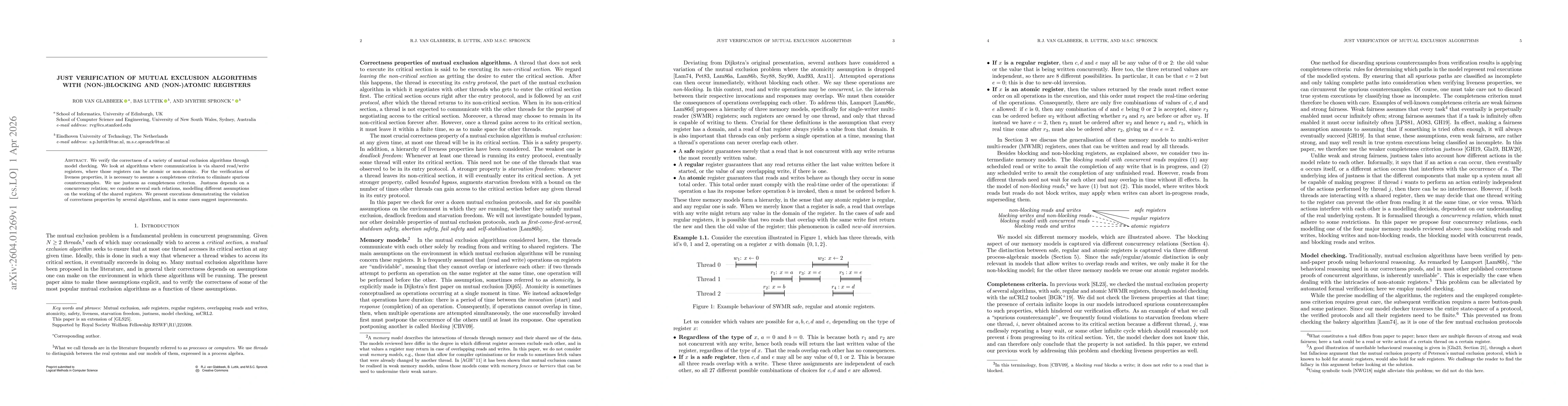 Thumbnail for Just Verification of Mutual Exclusion Algorithms with (Non-)Blocking and (Non-)Atomic Registers