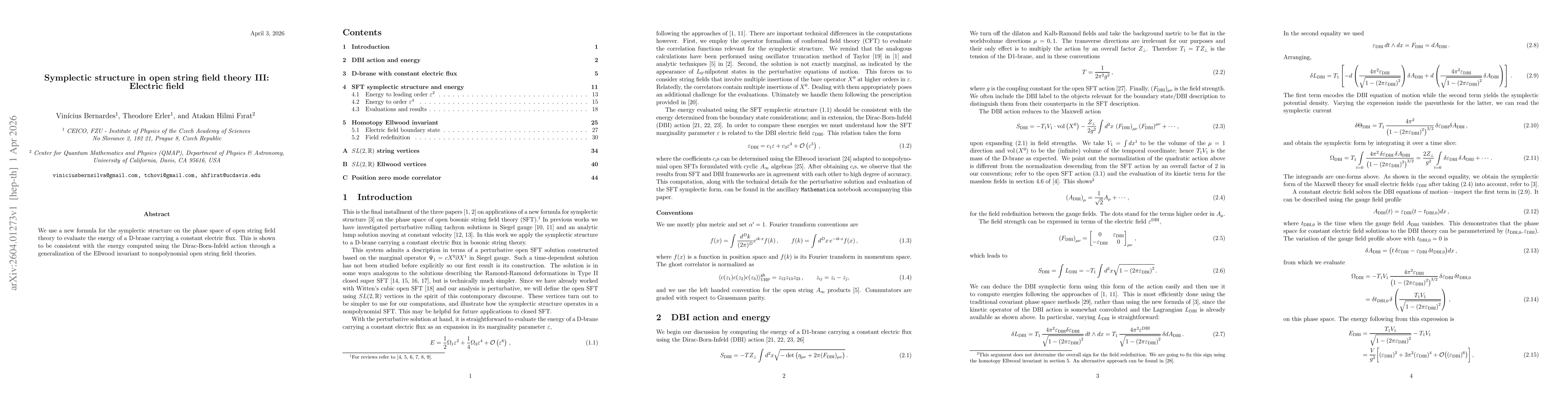 Thumbnail for Symplectic structure in open string field theory III: Electric field