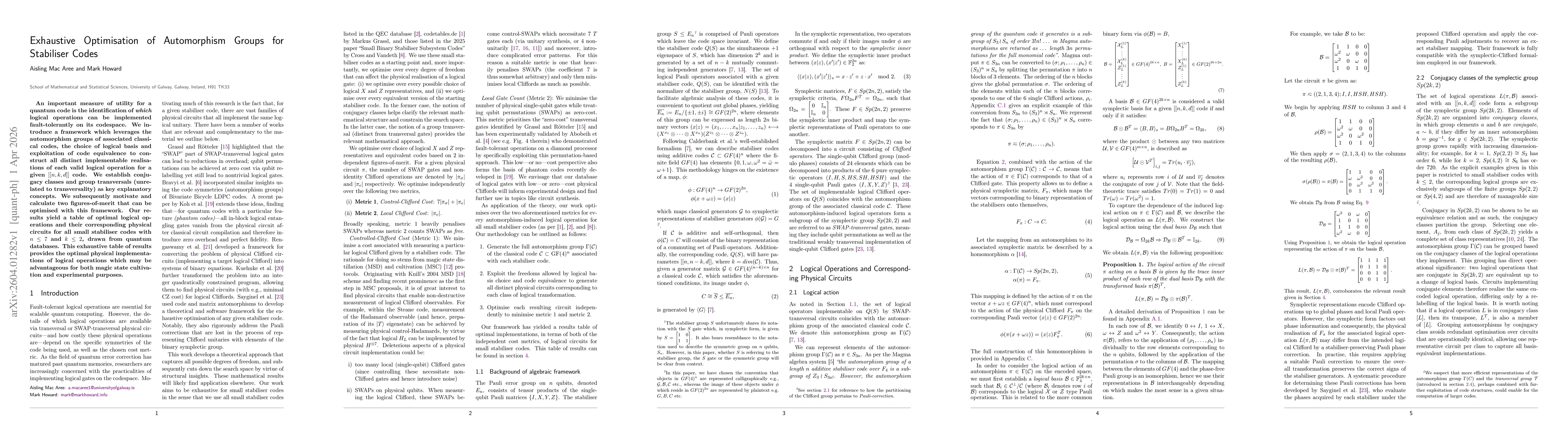 Thumbnail for Exhaustive Optimisation of Automorphism Groups for Stabiliser Codes
