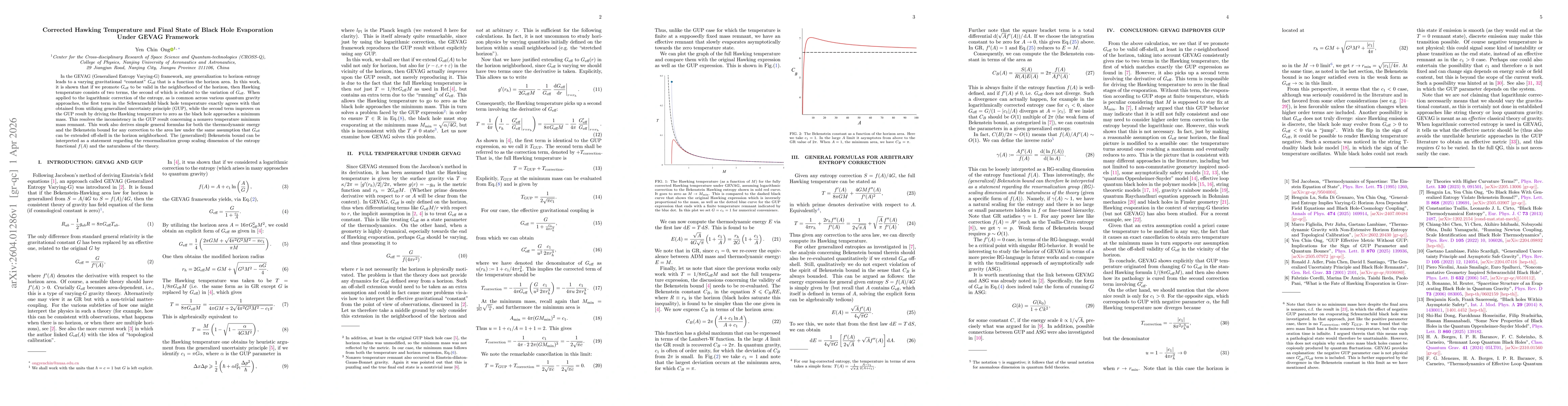 Thumbnail for Corrected Hawking Temperature and Final State of Black Hole Evaporation Under GEVAG Framework