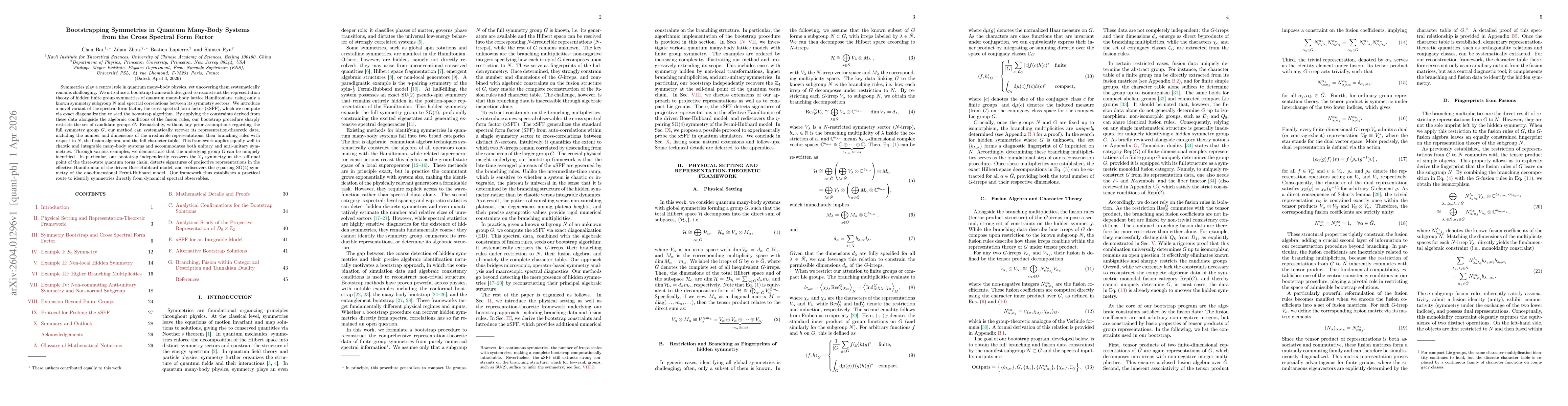 Thumbnail for Bootstrapping Symmetries in Quantum Many-Body Systems from the Cross Spectral Form Factor