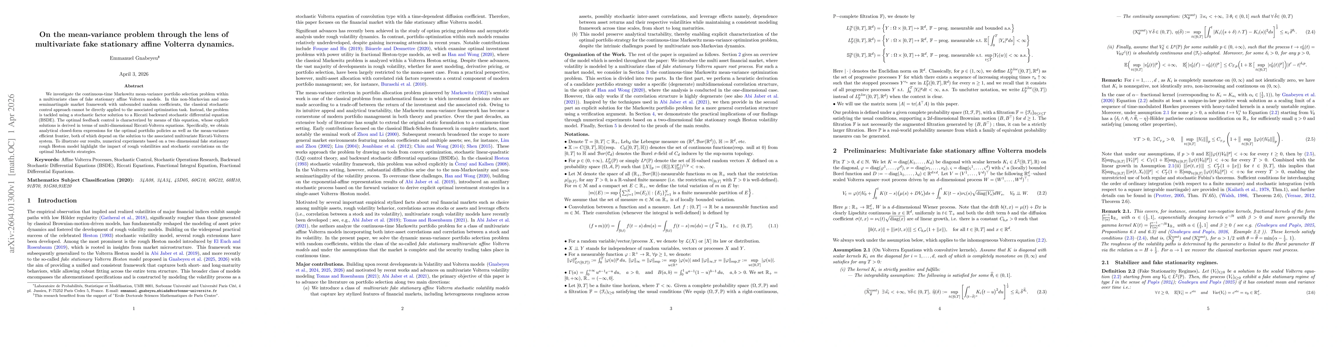 Thumbnail for On the mean-variance problem through the lens of multivariate fake stationary affine Volterra dynamics