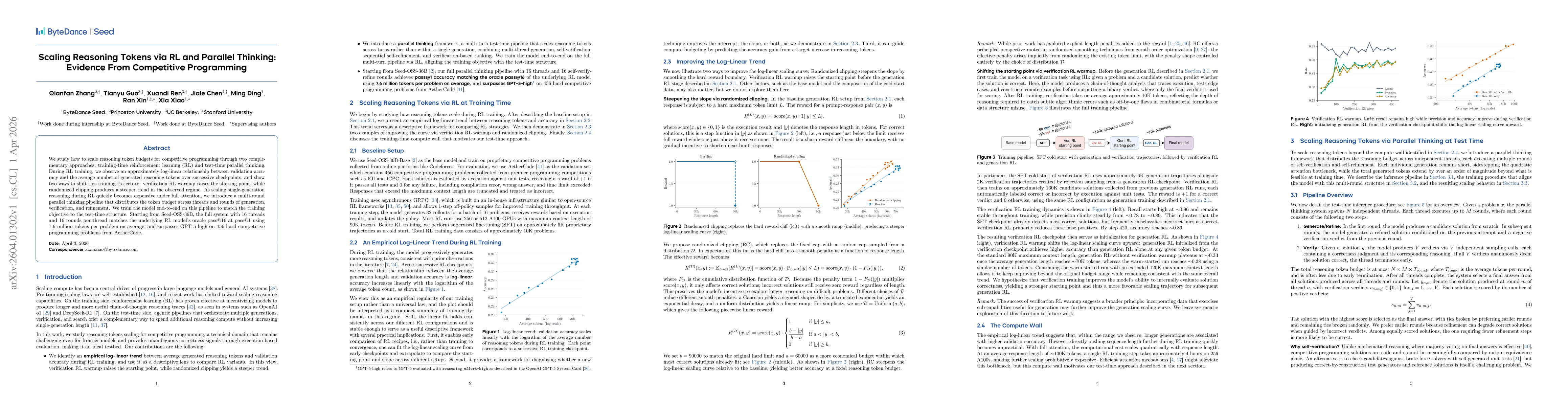 Thumbnail for Scaling Reasoning Tokens via RL and Parallel Thinking: Evidence From Competitive Programming