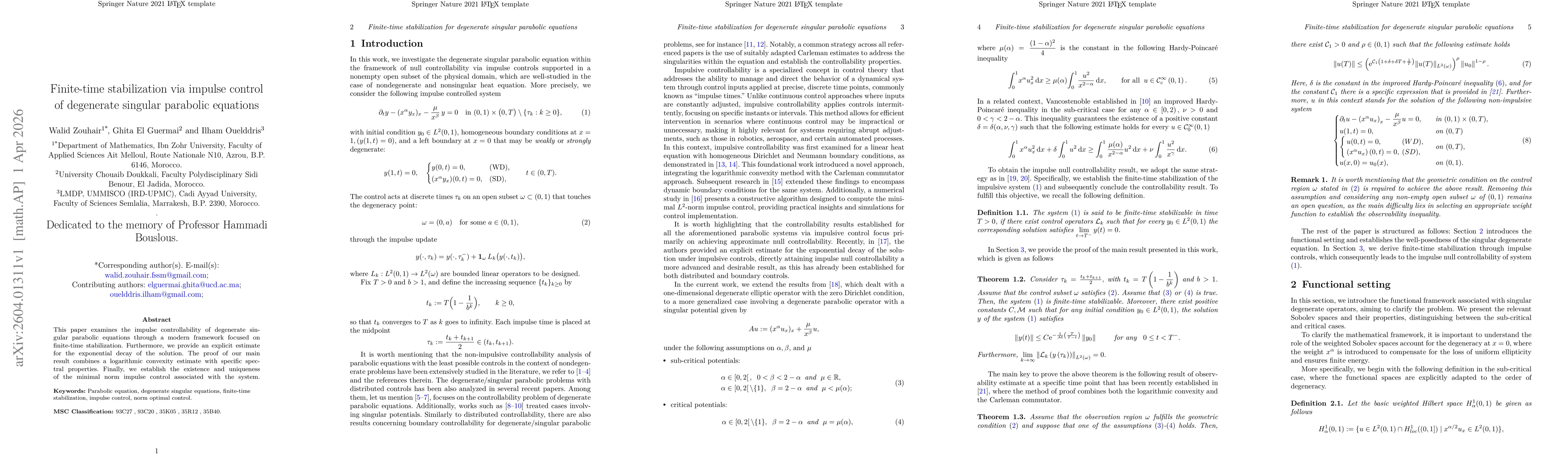 Thumbnail for Finite-time stabilization via impulse control of degenerate singular parabolic equations