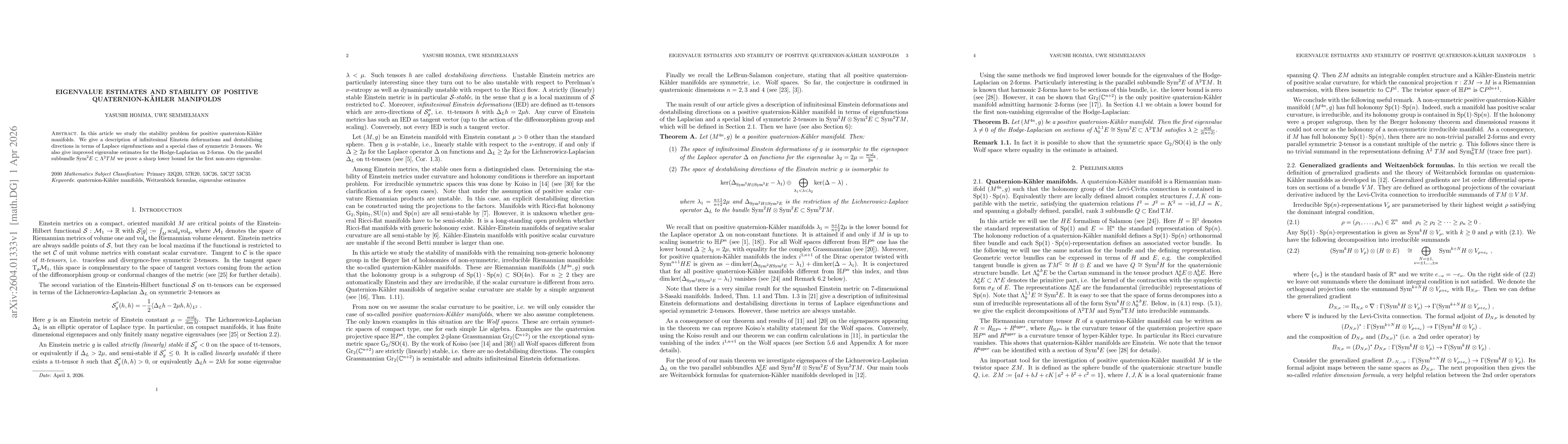 Thumbnail for Eigenvalue value estimates and stability of positive quaternion-Kähler manifolds