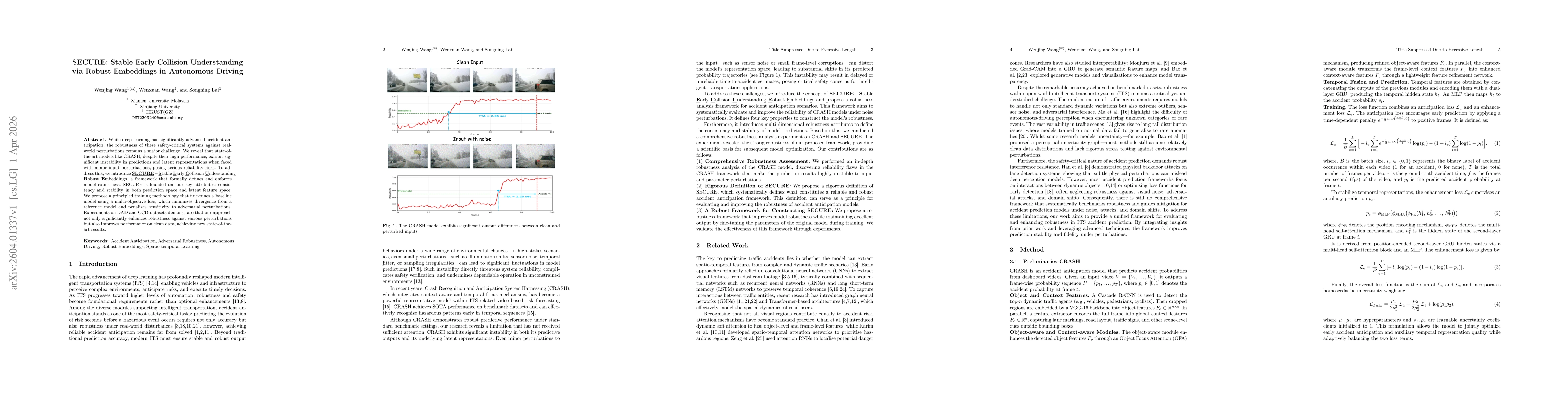 Thumbnail for SECURE: Stable Early Collision Understanding via Robust Embeddings in Autonomous Driving