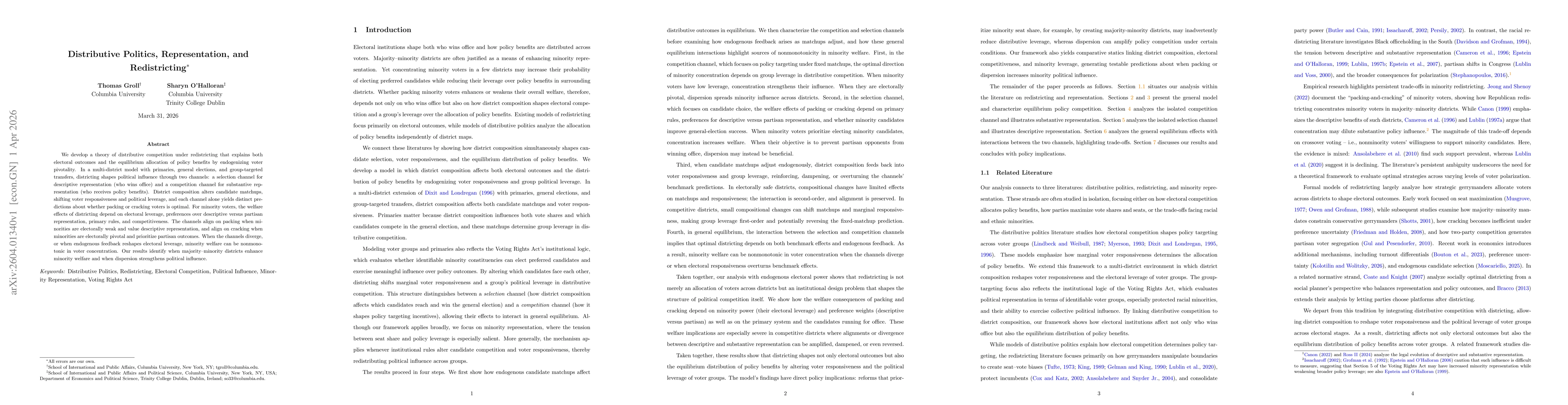 Thumbnail for Distributive Politics, Representation, and Redistricting