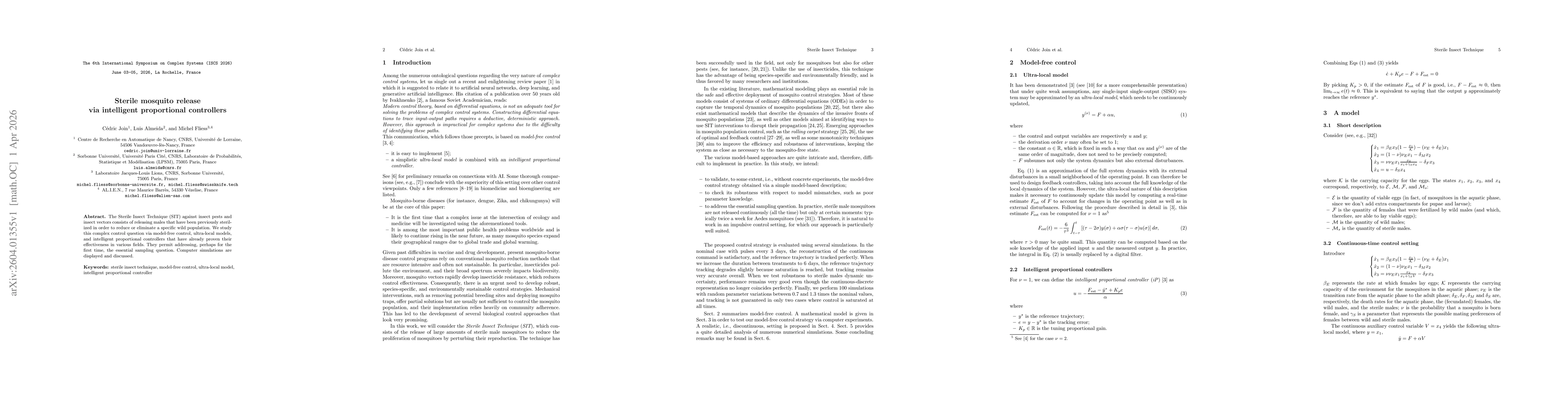 Thumbnail for Sterile mosquito release via intelligent proportional controllers