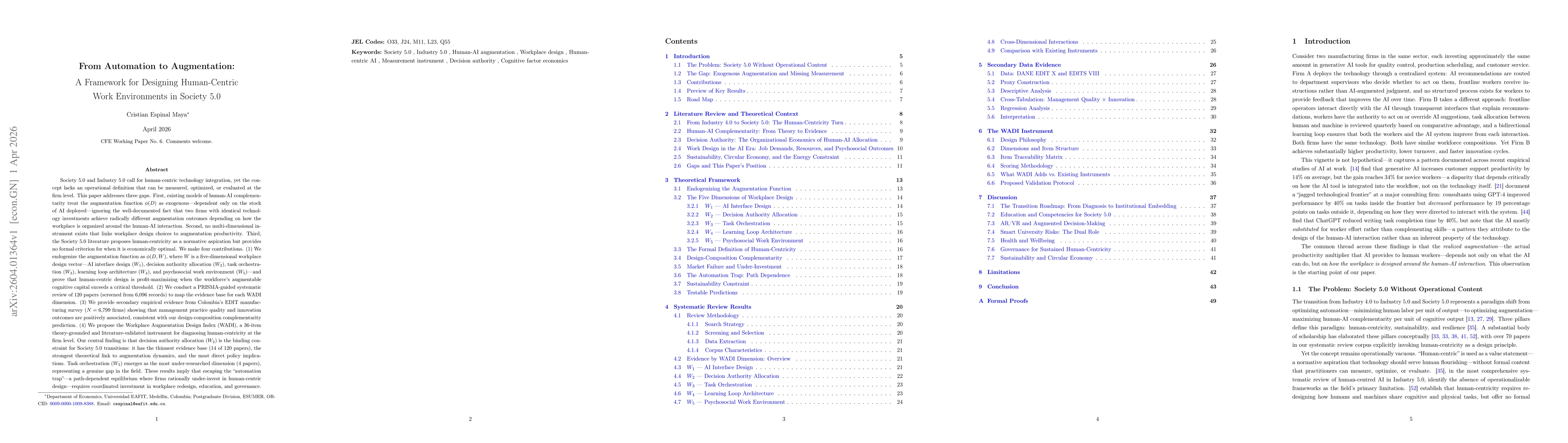 Thumbnail for From Automation to Augmentation: A Framework for Designing Human-Centric Work Environments in Society 5.0