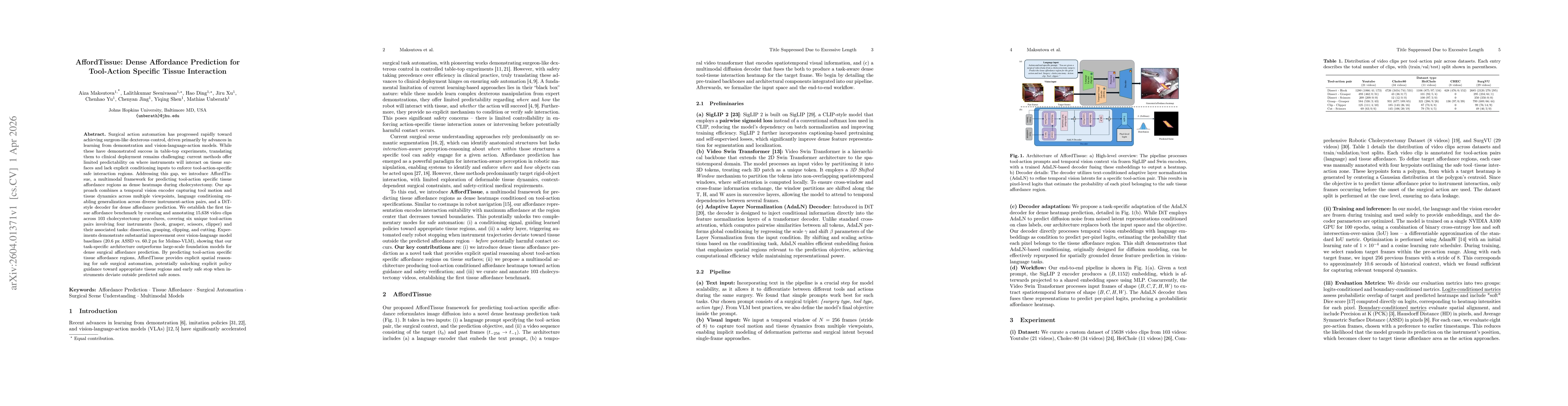 Thumbnail for AffordTissue: Dense Affordance Prediction for Tool-Action Specific Tissue Interaction