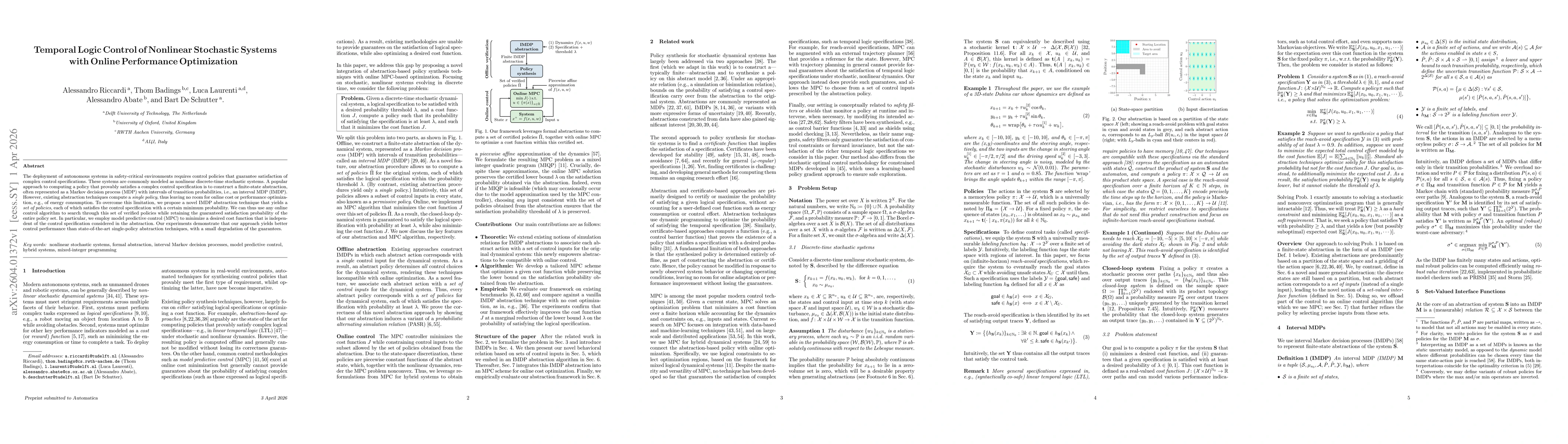 Thumbnail for Temporal Logic Control of Nonlinear Stochastic Systems with Online Performance Optimization
