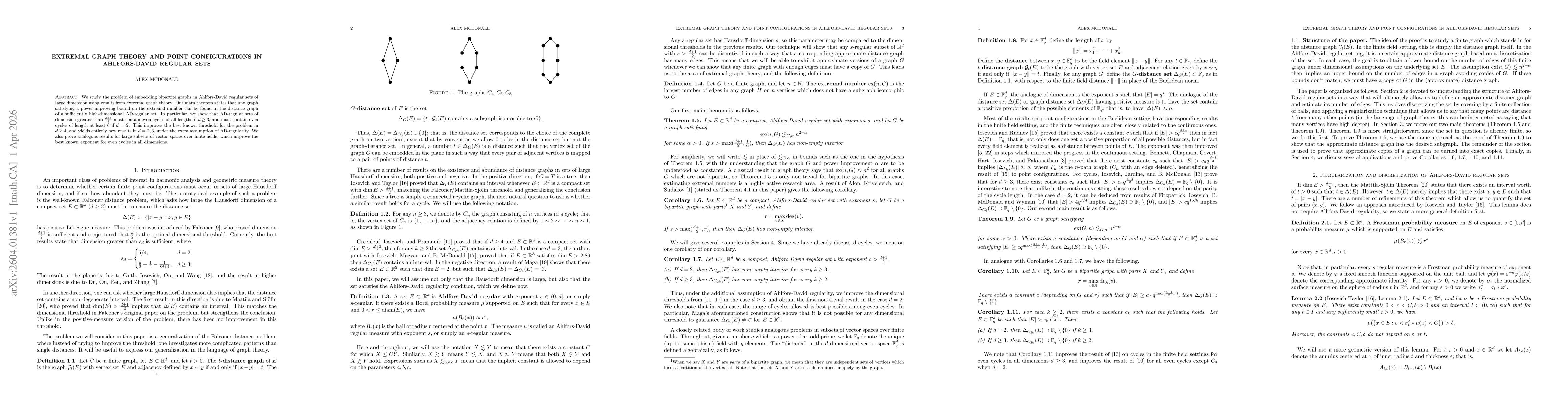 Thumbnail for Extremal graph theory and point configurations in Ahlfors-David regular sets