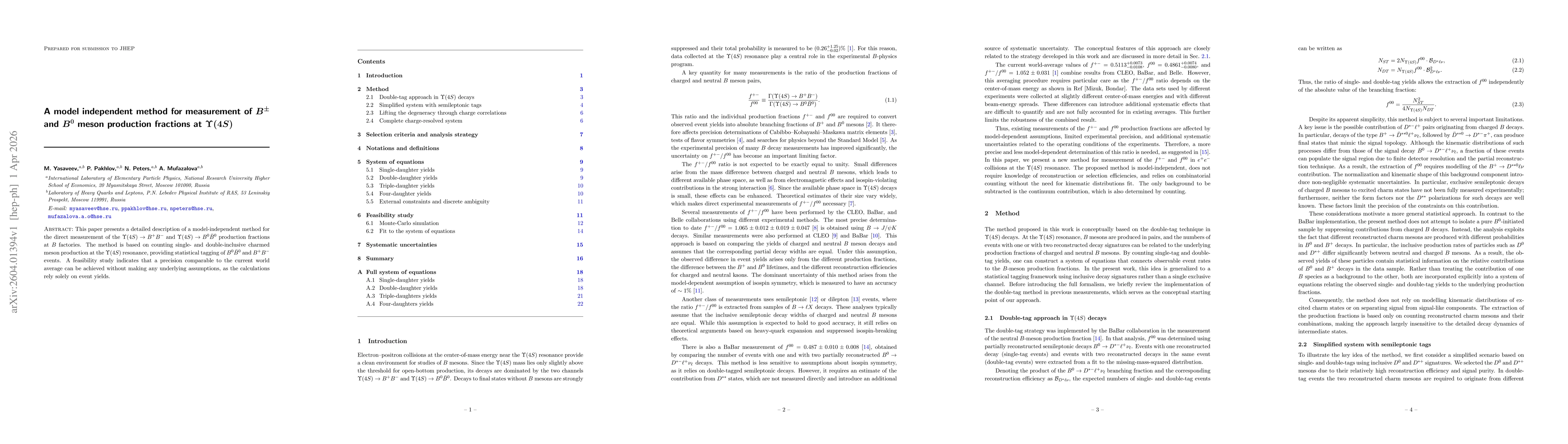 Thumbnail for A model independent method for measurement of $B^{\pm}$ and $B^0$ meson production fractions at $Υ(4S)$