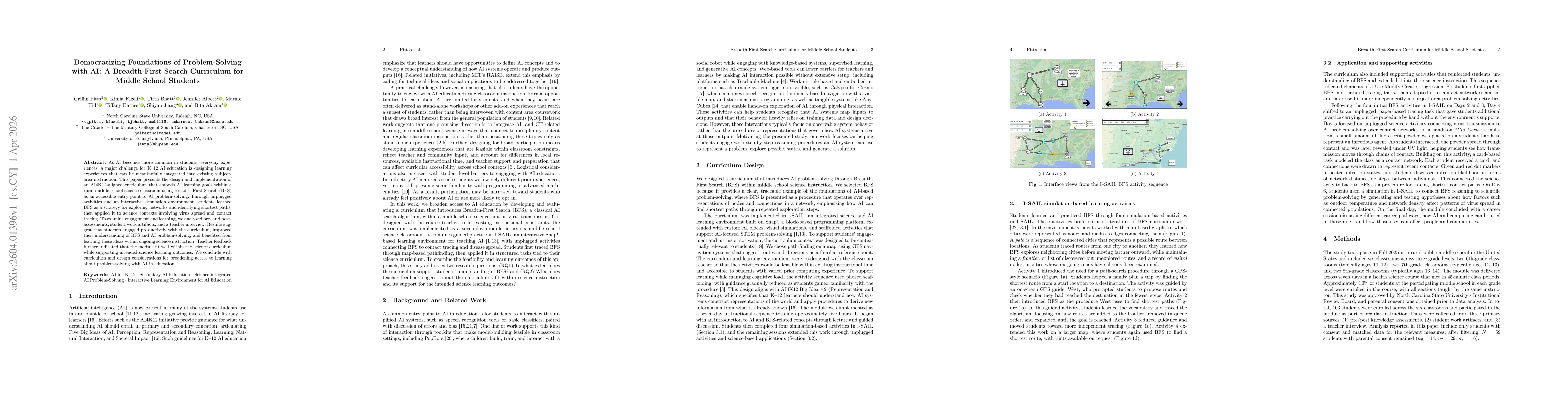 Thumbnail for Democratizing Foundations of Problem-Solving with AI: A Breadth-First Search Curriculum for Middle School Students