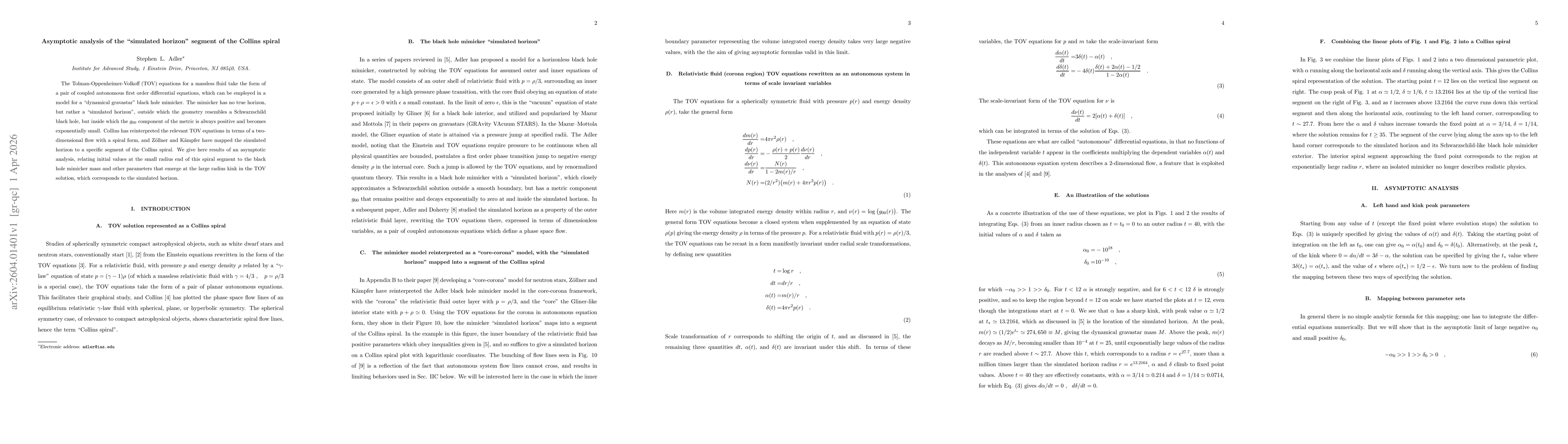 Thumbnail for Asymptotic analysis of the "simulated horizon" segment of the Collins spiral