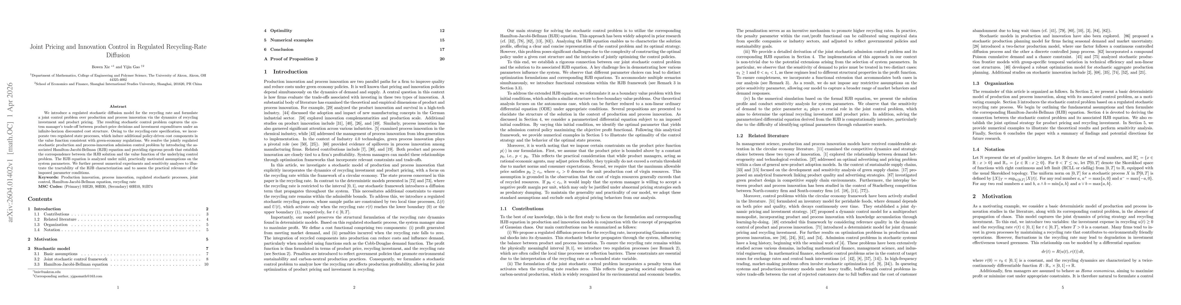 Thumbnail for Joint Pricing and Innovation Control in Regulated Recycling-Rate Diffusion