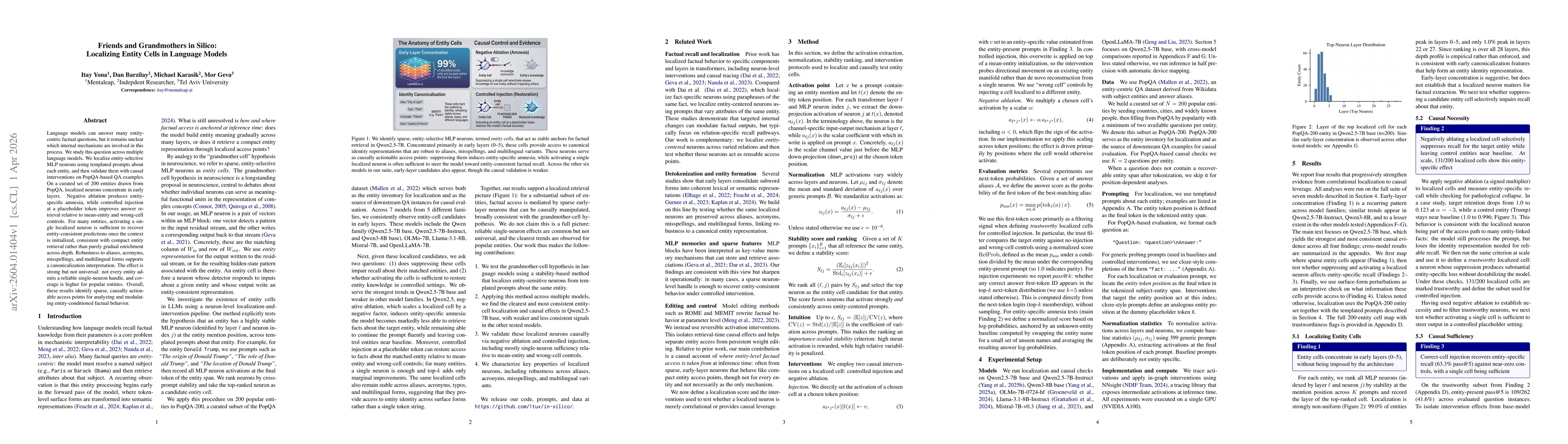 Thumbnail for Friends and Grandmothers in Silico: Localizing Entity Cells in Language Models