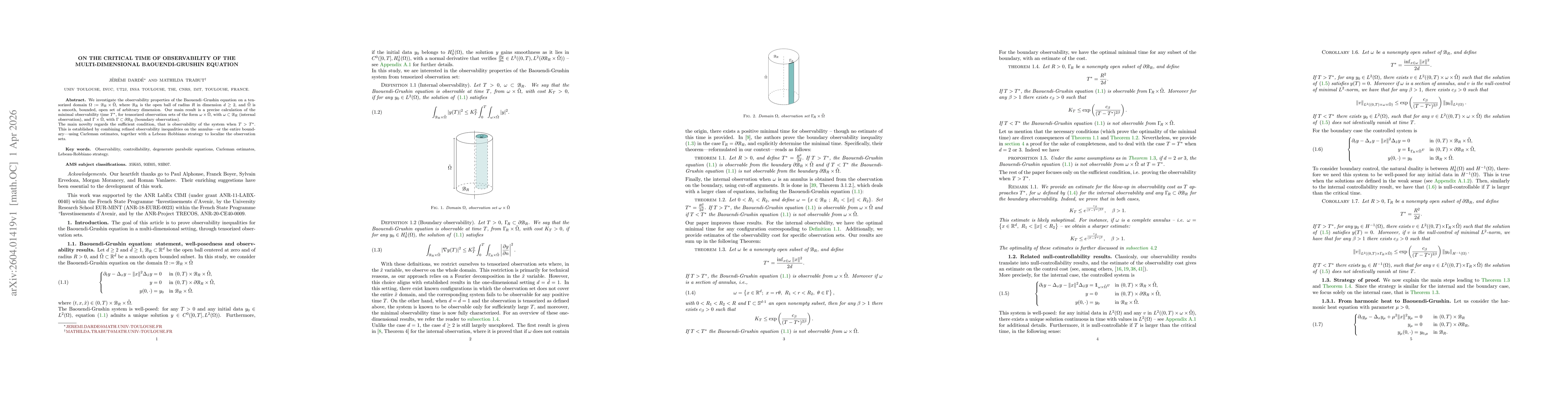 Thumbnail for On the critical time of observability of the multi-dimensional Baouendi-Grushin equation