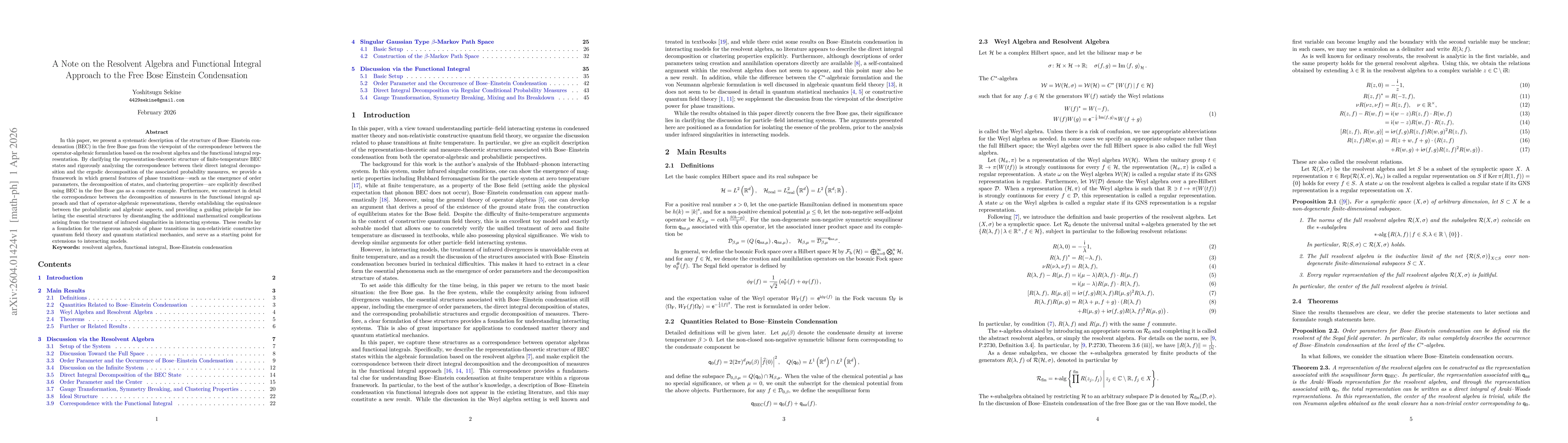 Thumbnail for A Note on the Resolvent Algebra and Functional Integral Approach to the Free Bose Einstein Condensation